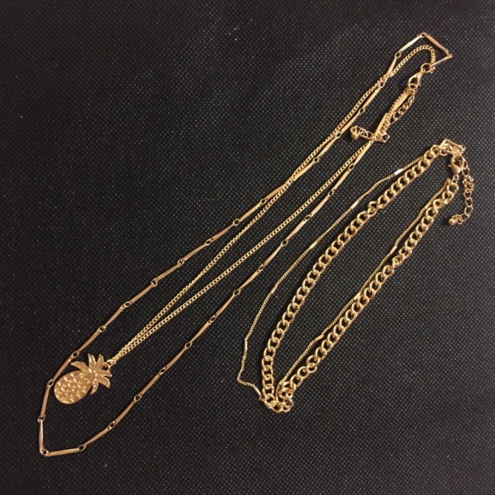 🍍 Awesome 4 chain layered BoHo pineapple fruit necklace - Picture 2 of 2
